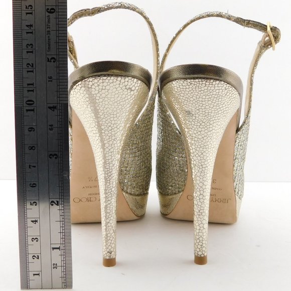 JIMMY CHOO CLUE Champagne Glitter Sling Pumps 37.5